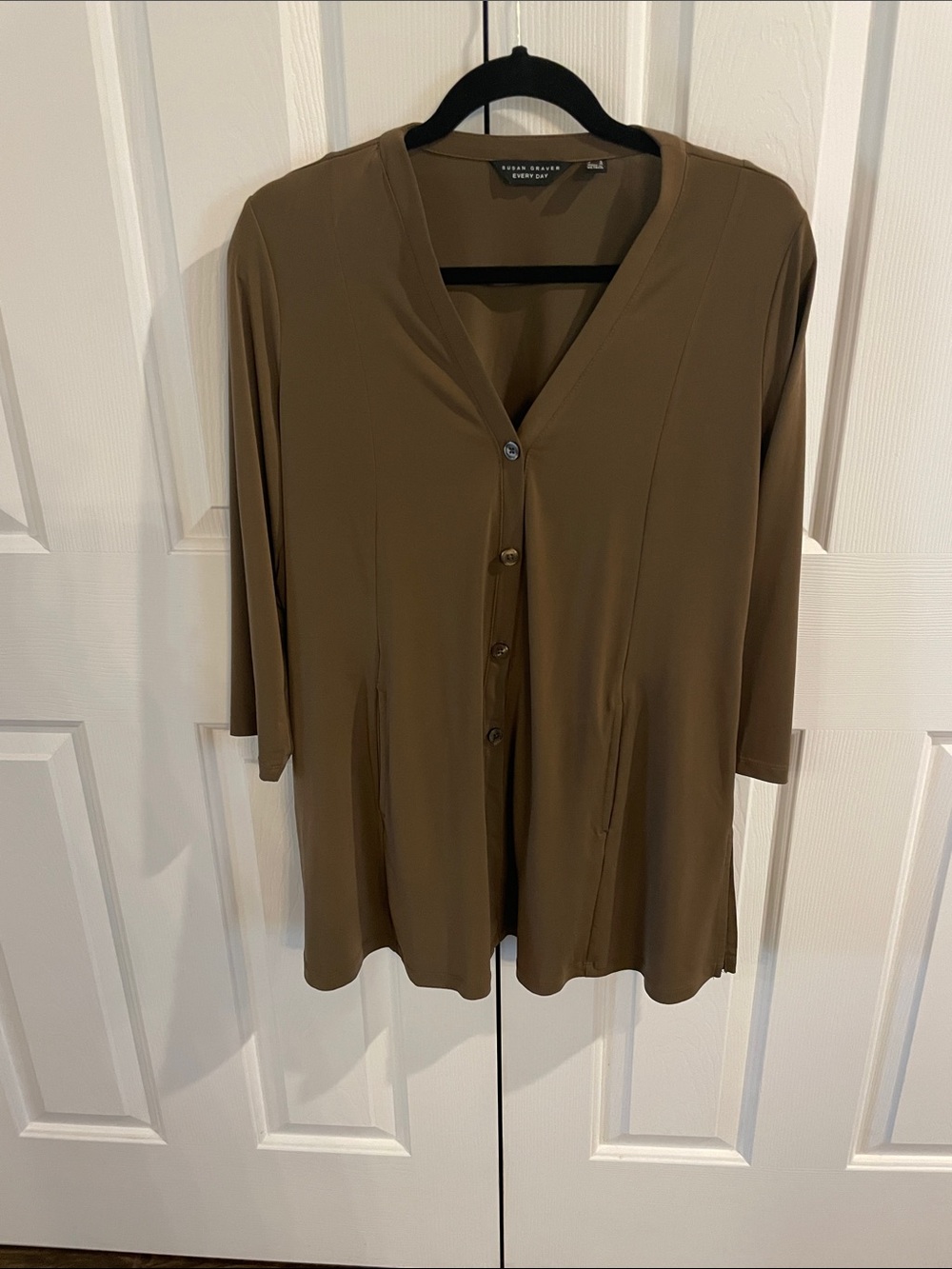 Susan Graver Button-Front V-Neck topper